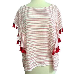 XL Joy Joy Striped Tassle Trim Boho Blouse Top